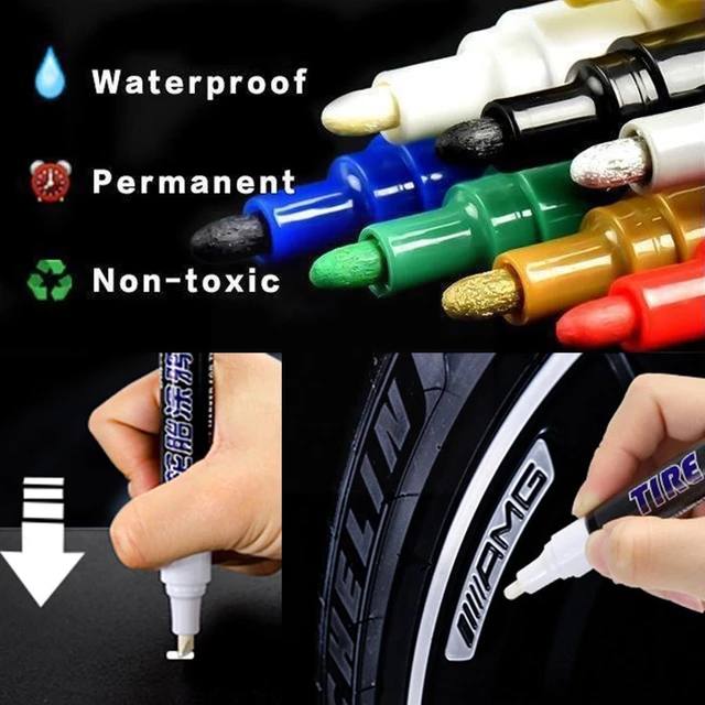 Tire Ink Paint Pen for Car Tires Permanent and Waterproof Carwash Safe (2  Pens, White)