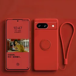 Candy Colour Shockproof Magnetic Ring Holder Liquid Silicone Phone Case for Pixel 9 Pro (Red)
