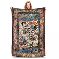 Antique Persian Isfahan Silk Rug With Flowers Animals Blankets Fleece Lightweight Throw Blankets Sofa For Home Throws Bedspread 1