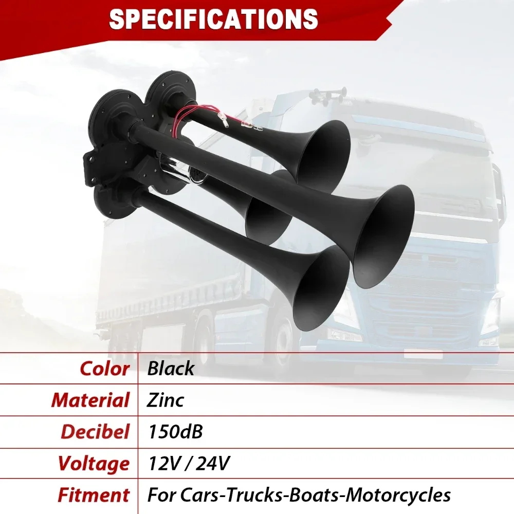 12V 24V Universal Claxon Air Horns 150db Powerful Volume Tuned Train Horn Sound Super Loud for cars Trucks Boats Motorcycles