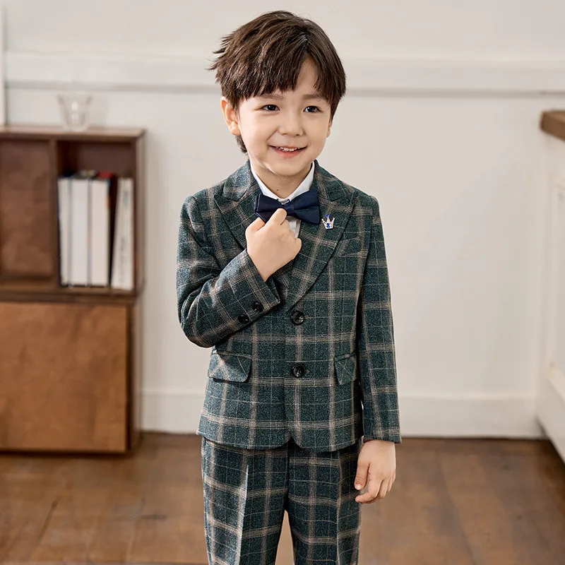 Prince Boys Wedding Dress Kids Birthday Dinner Ceremony Costume Children England Jacket Vest Pants Bowtie 4PCS Photography Suit