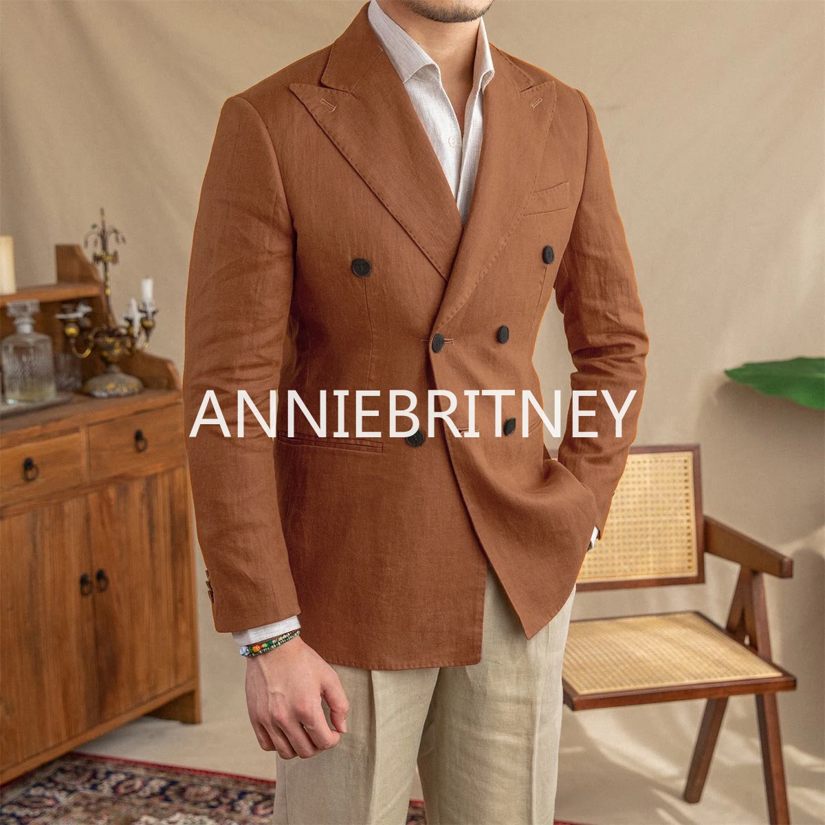 Casual Summer Linen Men Blazer Hombre Double Breasted High Quality Slim Fit Elegant Jacket Fashion Prom Jaqueta Masculina