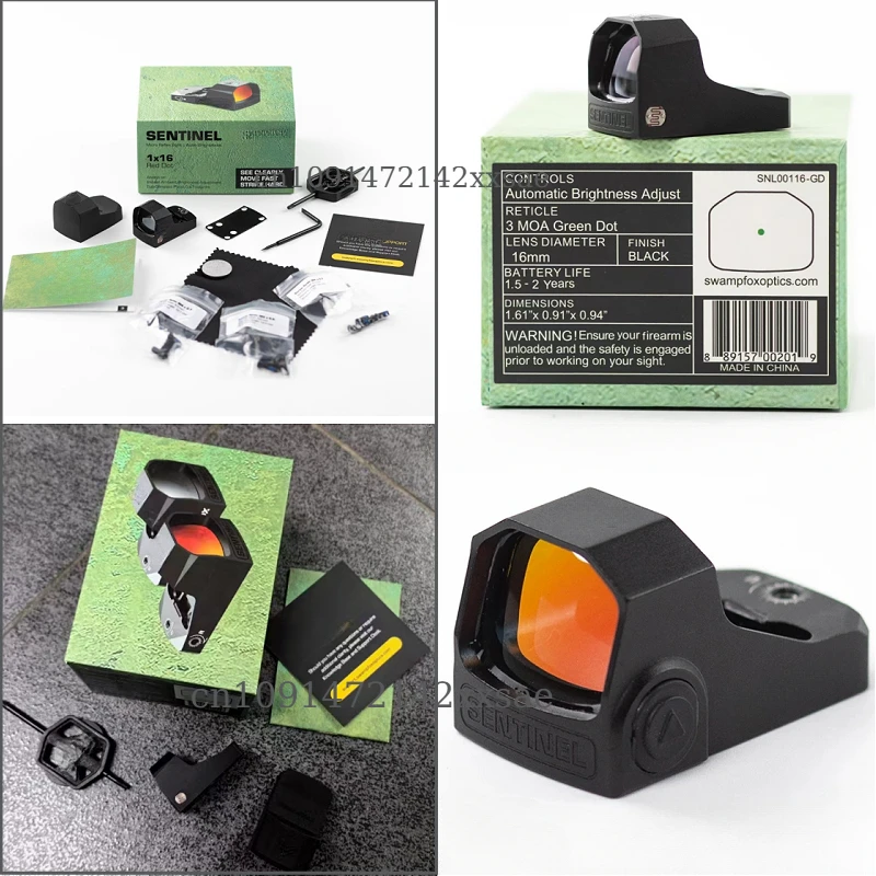 Sentinel 1x16 Compact Reflex 3 MOA Red Dot Sights RMSC Footprint Shake Wake Motion Sensing Manual Brightness G ock 43X MOS