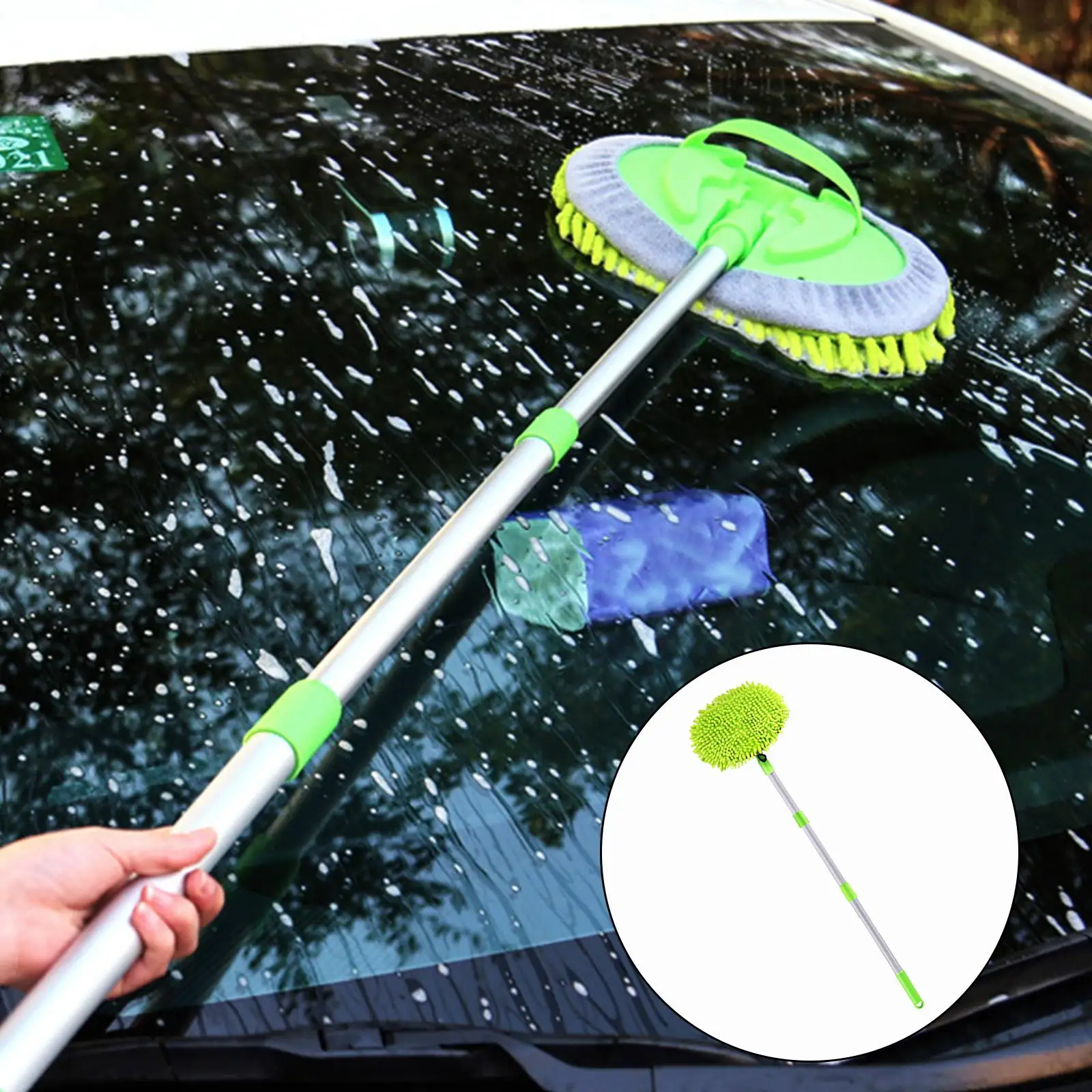 Car Washing Mop Kit Long Handle Microfiber Car Cleaning Brush Kit Telescoping Washing Brush Mop Scratch Free