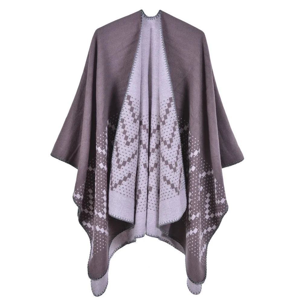 

Imitation Cashmere Knitted Shawl Women Cross-border Autumn Winter Cloak Warm Scarf Poncho Lady Capes Gray 2 Cloaks