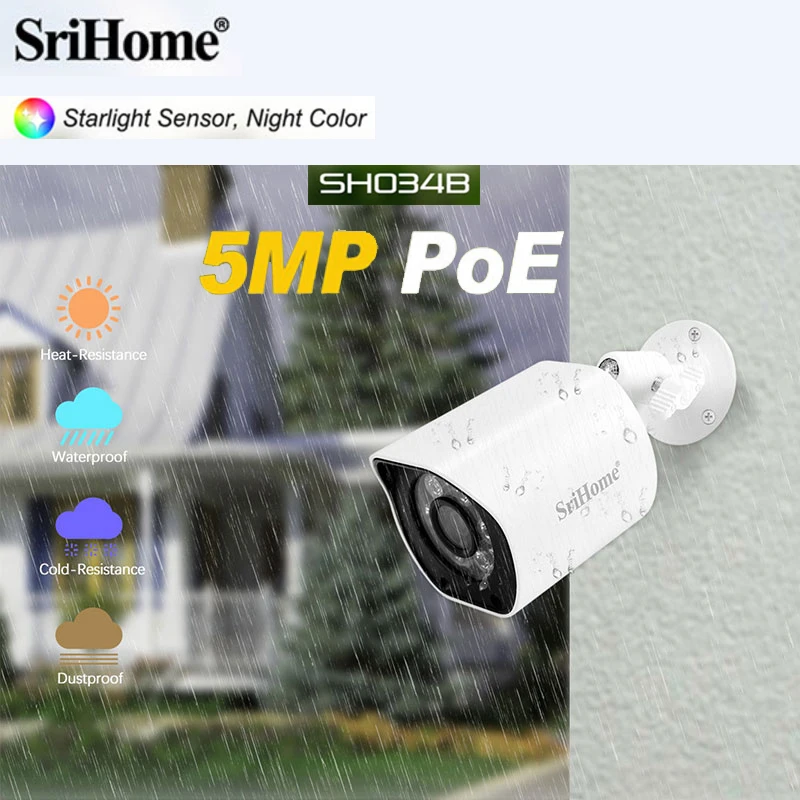 

SriHome 5.0MP 1920P POE IP Camera SH034B Wifi Outdoor Waterproof Video Surveillance CCTV Cam Motion Detection Alarm Push To APP