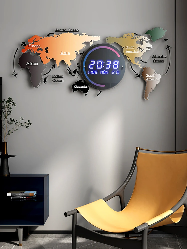 Wall Clocks Living Room Luxury Modern Wall Clock World Map Decoration