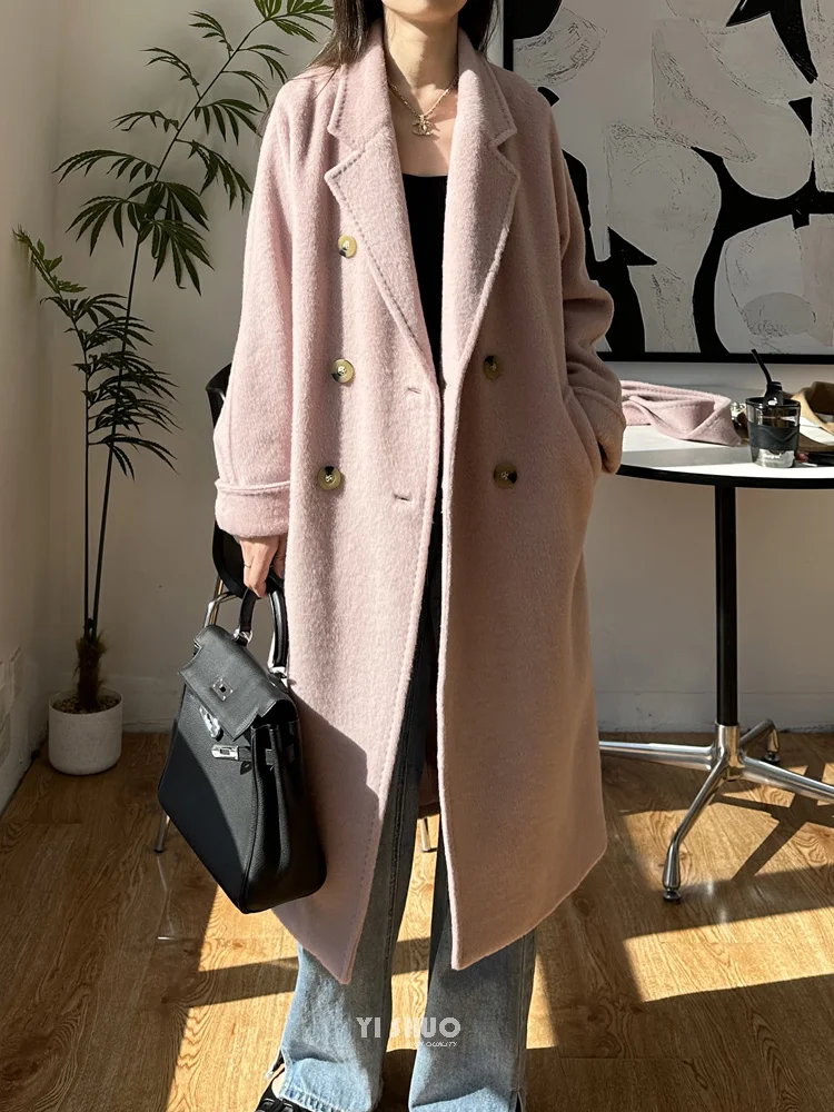 秋冬 両面 ウール ツイード コート 女性 ラペルワンボタンミ