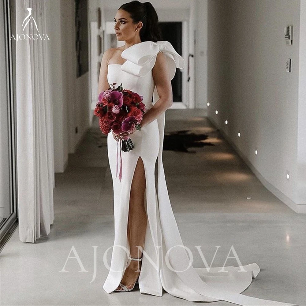 

White Satin Bridesmaid Dresses One Shoulder Elegant Party Dress for Women 2024 Side Split Luxury Woman Wedding Bridesmaids Dress