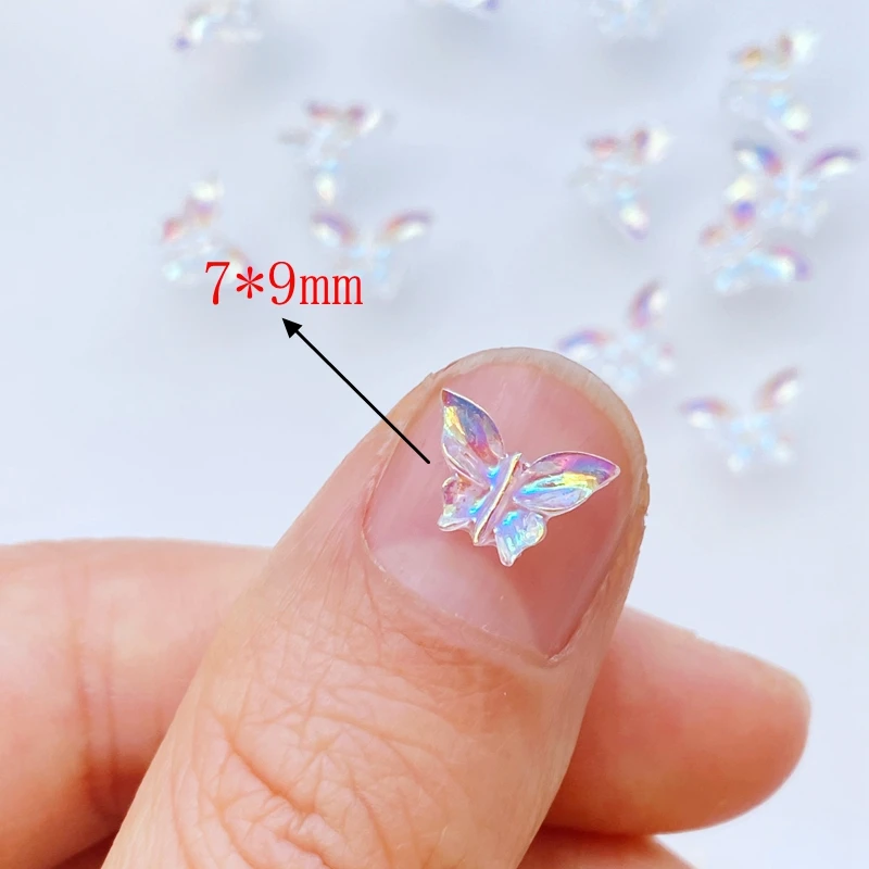 7*9mm Cute Mini Shiny Butterfly Resin Figurine Crafts Flatback Cabochon Ornament Jewelry Making Hairwear Accessories 100Pcs