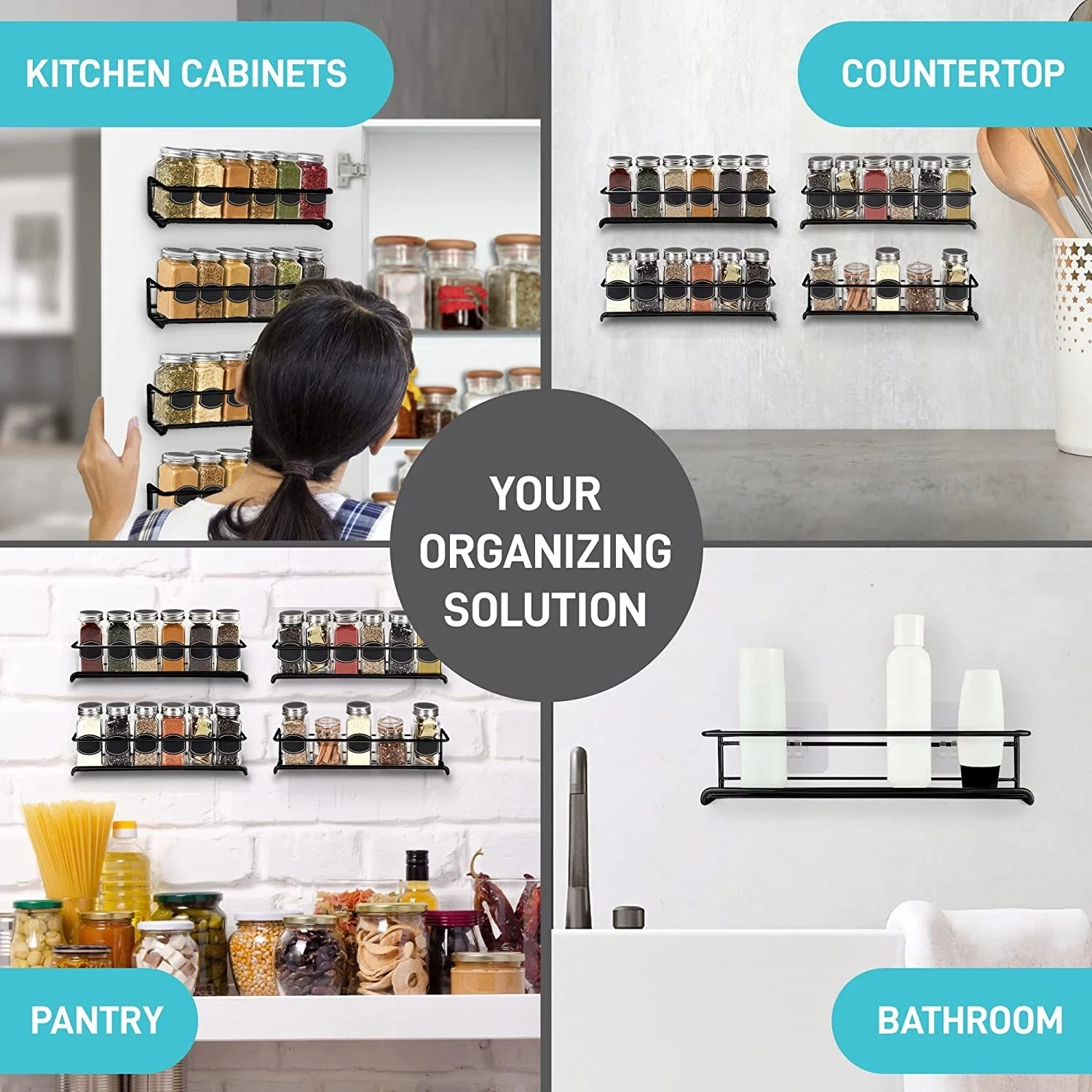 4/2PCS Spice Rack Organizer Wall Mount Storage Racks Space Saving Metal Seasoning Racks Kitchen Cabinet Door Spice Jar Organizer 6