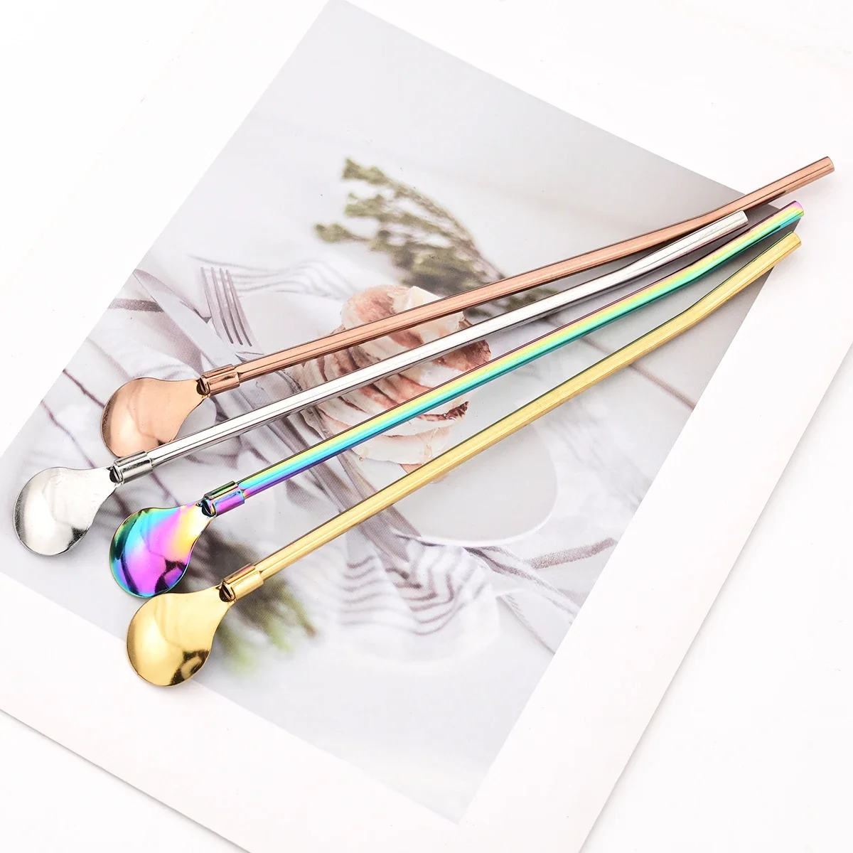 Premium Reusable 2-in-1 Metal Straw and Spoon Set - Stainless Steel with Cleaning Brush (5 Pieces)
