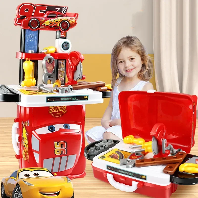 [Disney] 3 in1 Cars Lightning McQueen Toolbox Toy Set  Mickey mouse Simulated kitchen set play house set kids toys for baby gift 2