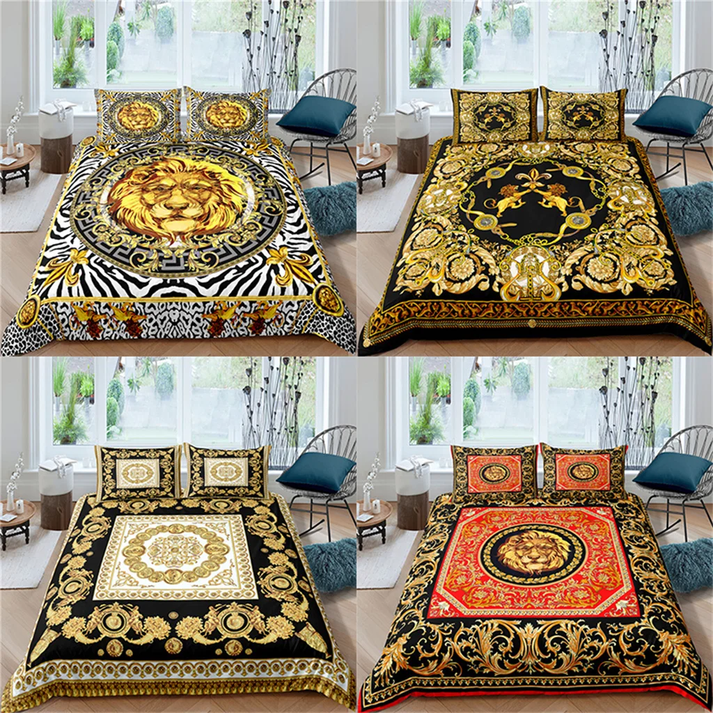 Luxury Black Gold 3Pcs Geometric Queen King Full Size Duvet Cover