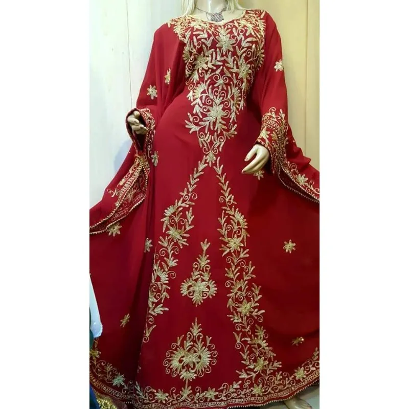 Maroon New Moroccan Dubai Kaftans Farasha Abaya Dress Very Fancy Long GownFashion Trends