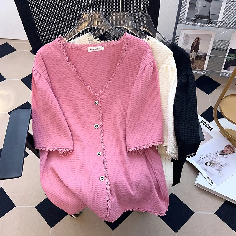 

Plus Size 170KG Women's Bust 170 Summer Loose Small Fragrance Top Short Sleeve T-shirt Cardigan Large 6XL 7XL 8XL 9XL 10XL 11XL