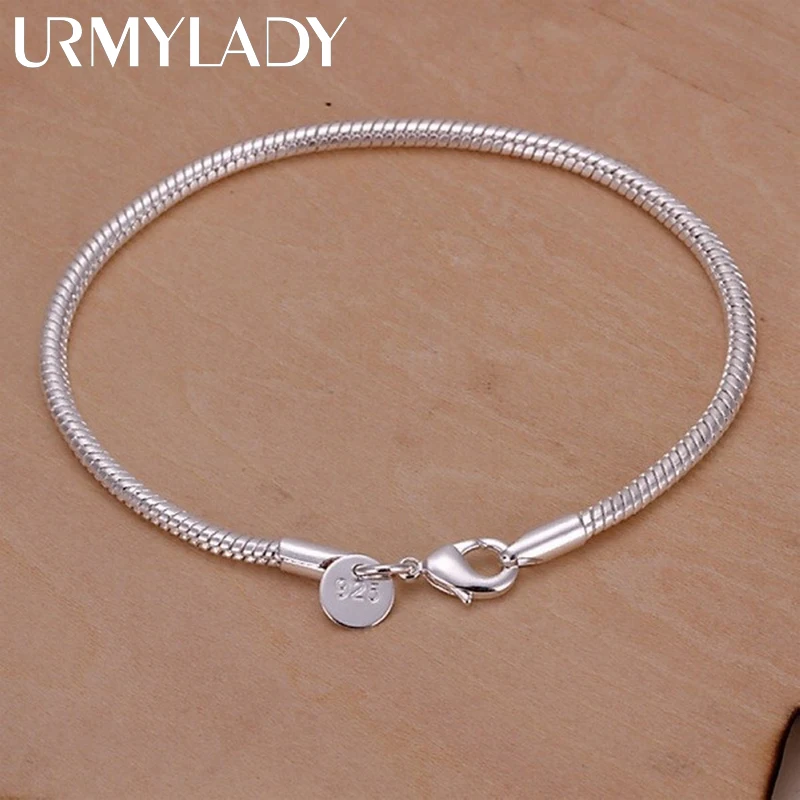 

925 Sterling Silver 3MM Snake Chain Bracelets Factory Fashion Hot Top Quality Jewelry Charm Cute Women Lady Wedding