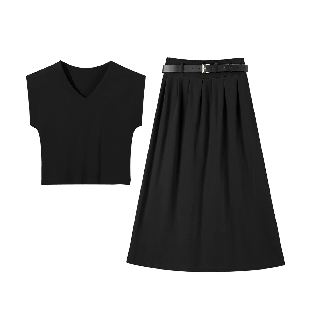 Women Summer New Set High Quality Solid T-shirt High Waist Half Skirt Women Two Piece Clothes Set