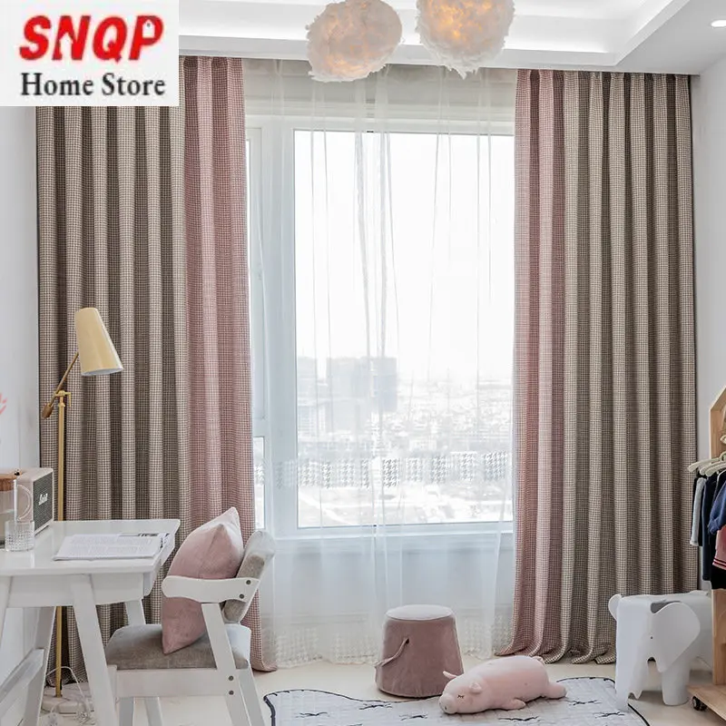 

Houndstooth modern minimalist curtain living room dining room bedroom window screen princess girl custom light luxury