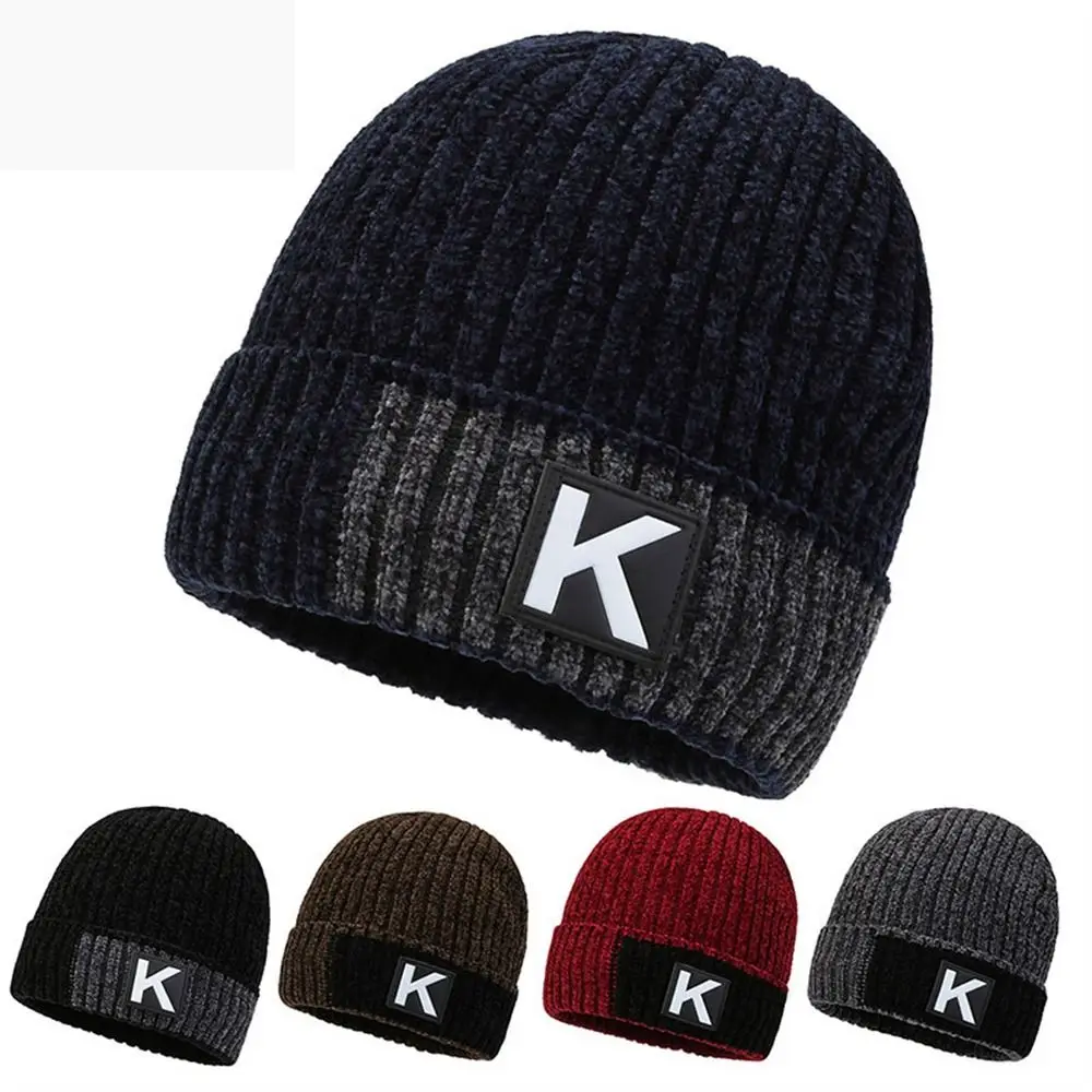 

Thickened Knitted Hats Stylish Keep Warm Add Fur Lining Winter Hats Solid Color Sports Hats Men And Women