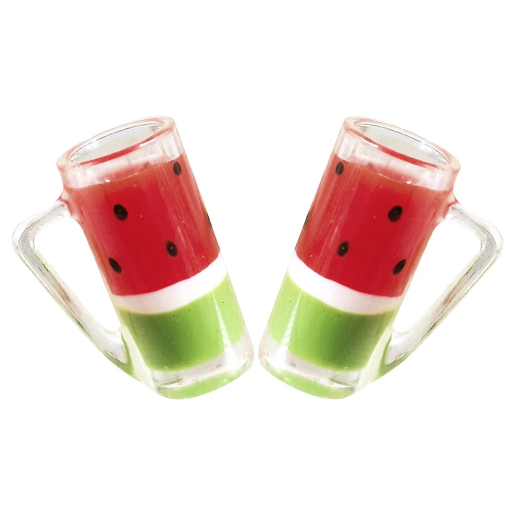 

2 Pcs Beverages Mini Watermelon Juice Drink Decorative Fake Prop Dolls Cup Simulated Drinks Food Miniature