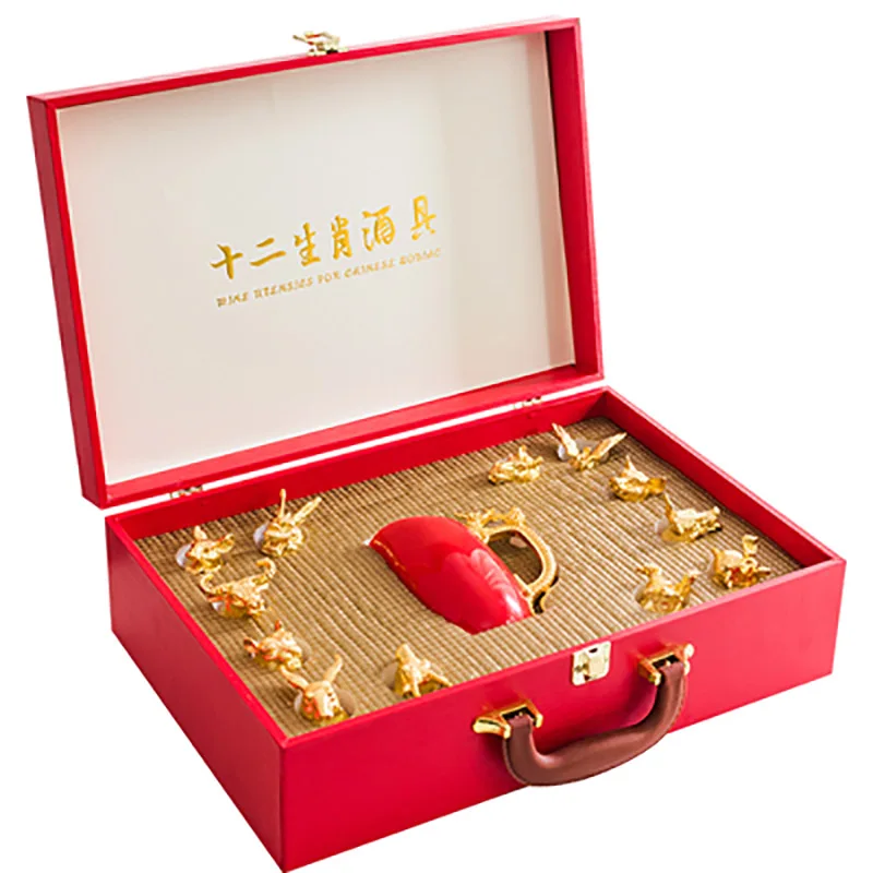 Ceramic Wine Glass Set for Home Decor, Traditional Red, Wedding Party, Household, Newlywed Supplies