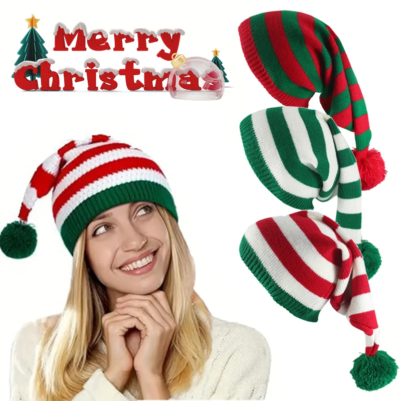 Christmas Knitted Wool Hat Winter Thickened Warm Hat Hairball Long Tail Witch Ladies Christmas Gift Decoration