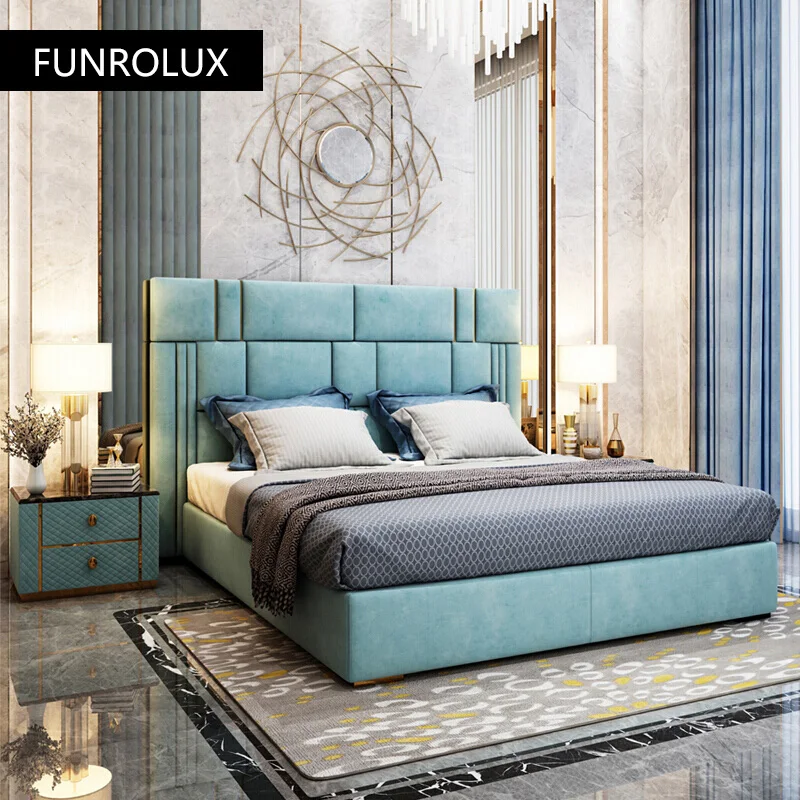 Modern leather bed First layer cowhide breathable Napa leather stainless steel plated 1.8Rice double bed