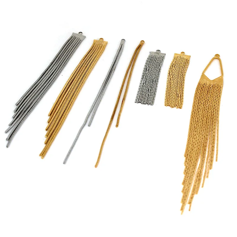 2 Stücke 24 Karat Gold Messing Metallkette Lange Quaste Charms Anhänger Schmuck Ohrring Halskette Herstellung Zubehör DIY Erkenntnisse Zubehör