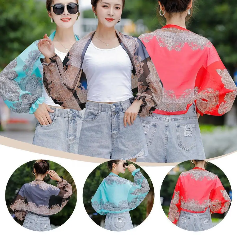 

Spring Summer Chiffon Sunscreen Fake Collar Clothing Sleeves Printing Cashew Sun Shawl Wrap Silk Scarf Riding Outdoor Prote G0K1