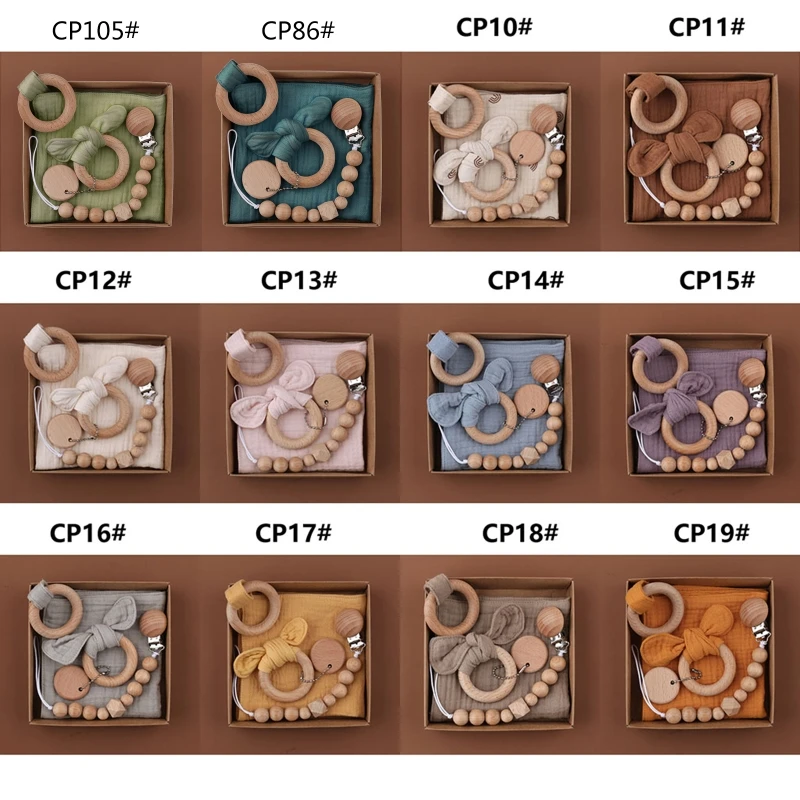 

Natural Pacifier Chains Safe Teething Chain with Saliva Towel Teether Supplies DropShipping