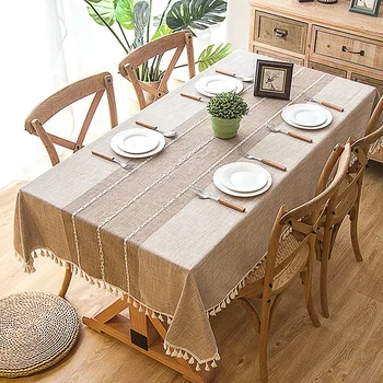 Battilo Linen Tablecloth Rectangular Tables Cloth With Tassel Waterproof Coffee Desks Cover for Dining Table Wedding Decor 1
