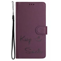Luxurious Keep Smile Flip Case Card Wallet Phone Cover #EOB - Galaxy A81 (Violet EO)