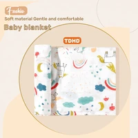 TDHD  Baby printed cotton muslin Blanket Soft Skin cartoon print swaddle blanket suitable for home and out 1