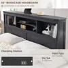 King Wood Bed Frame W/ 52" Tall Storage Headboard and 4 Drawers,LED Light,Charging Station, Solid Wood Slats Support, Bed Frame 4