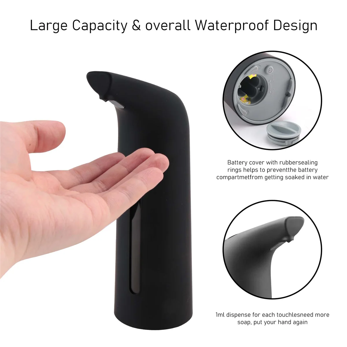 Black Automatic Soap Dispenser Touchless, Auto Liquid Soap Dispenser for Kitchen Bathroom 400Ml 4