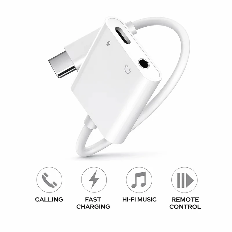 1-6개입 2 in 1 USB C to 3.5mm 오디오 어댑터 충전 스플리터, 아이폰 16 15 Pro용 타입 C Aux 헤드폰 잭 동글