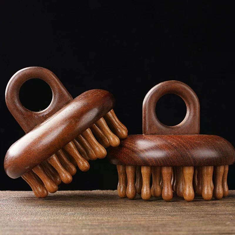Multi-Functional Massage Comb Massage Tools Portable Circular Tooth Guasha Combs Wood Therapy Scalp Head Massager With Ring