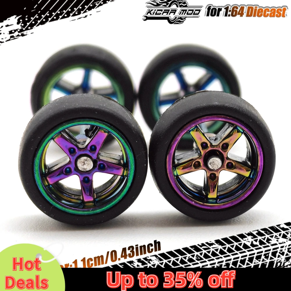Hot Wheels 5 Star Wheel Long Axle 10 Mm Rubber Tires – Fit 1:64 – 20 Sets Mix