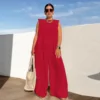 Ladies Bib Pant Suspender Trouser Summer Loose Female Women One-Piece Sleeveless Wide-Leg Rompers Overalls Jumpsuit Streetwear 4