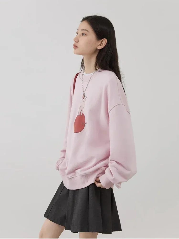 CHIC VEN Women's Sweatshirts Design Casual Round Neck Cartoon Print Loose Female Pullover Spring Autumn 2024 4