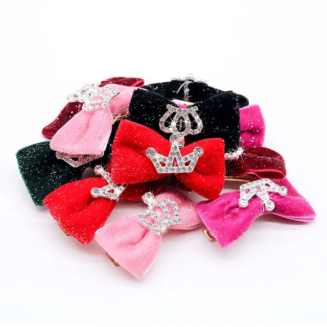 10PCS Fashion Pet Dog Hairpin Crystal Crown Bow Clips for Small Dogs Luxury Puppy Cat Hair Clips Dog Grooming Accessories 5