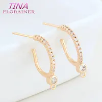 4PCS 11*18MM 18K Gold Color Brass and Zircon C Shaped Earrings Stud Earring Findings For DIY Earrings Jewelry Accessory