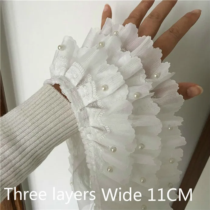 Lace Sewing Supplies Lace Fabric Lace Ribbon Chiffon Fabric Lace Garment Accessories Chiffon Lace Fabric Lace Accessories Lace Sewing Accessories Clothing Craft Accessories Luxury Beaded Pleated Chiffon 3D Lace Ribbons Trim For DIY Wedding Garment Dress Collar Applique Guipure