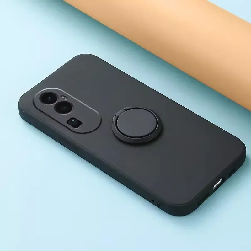 Silicone Square Case with 360° Finger Ring and Phone Bracket, Soft Back Cover