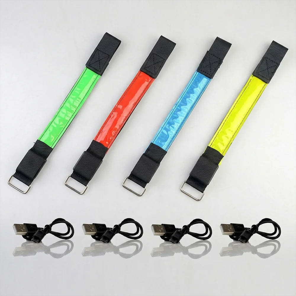 야간 달리기용 발광 암밴드 USB 충전식 야외 안전 스트랩 팔/다리 경고용 손목밴드 사이클링 캠핑 하이킹 라이트