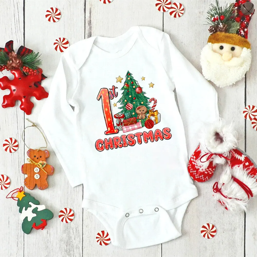 thumbnail image 3 of Mi primer mono navideño para bebé, mono con estampado de árbol de Navidad, ciervo y Papá Noel, mono de manga larga para recién nacido, traje para niño pequeño, 3 of 5