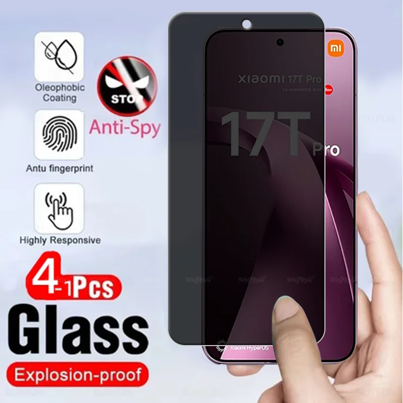 4/3/2/1Pcs For Xiaomi 17T Pro Glass Xiaomi 17T Tempered Glass 9H Cover Privacy Anti-Spy Phone Screen Protector Xiaomi Mi 17T Pro