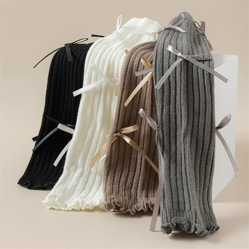 1 Pair Lolita Leg Warmers Kids Autumn Winter Knitted Soft Girl Kawaii Bow Knit Loose Socks Female Harajuku Accessories Stockings children leg warmers