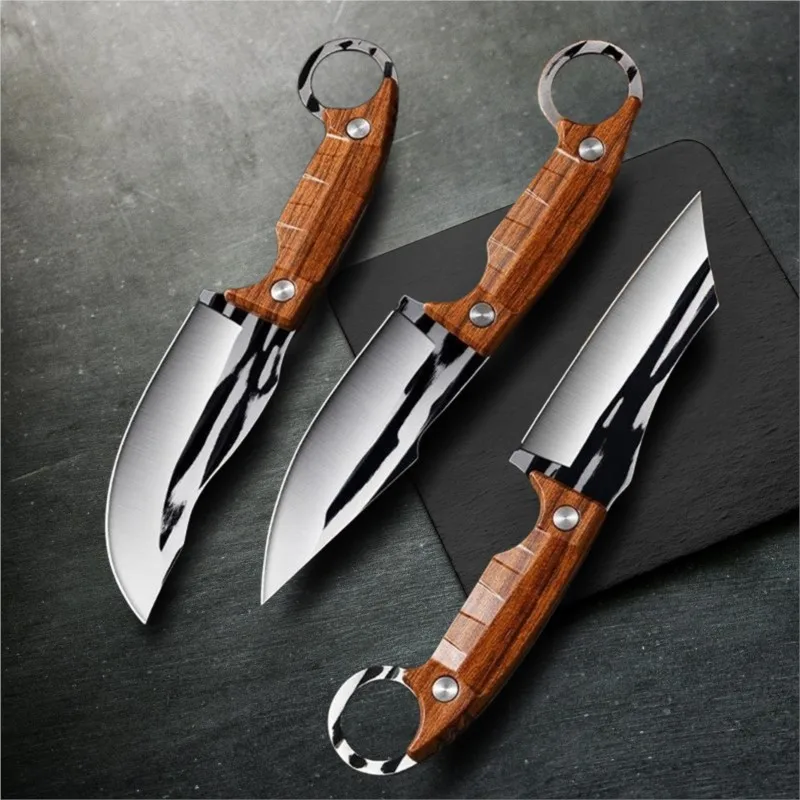 kitchen knives Outdoor Cutting Knife Hand-forged High-hardness Fine Steel Cutting Tool Forging Shaving Bone Knife Household Meat Eating